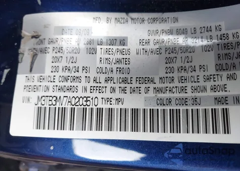 2010 Mazda Cx-9 Grand Touring из США, поврежденный, VIN JM3TB3MV7A0203510